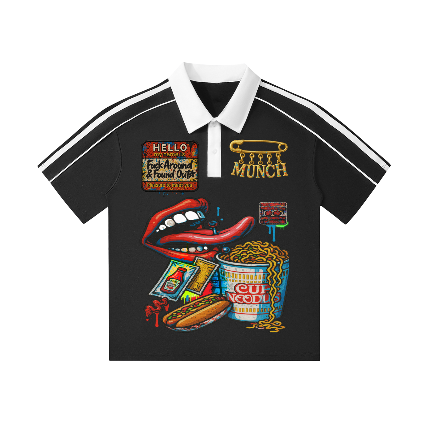#L8NC - Airbrush Pop Ya Collar Polo Black
