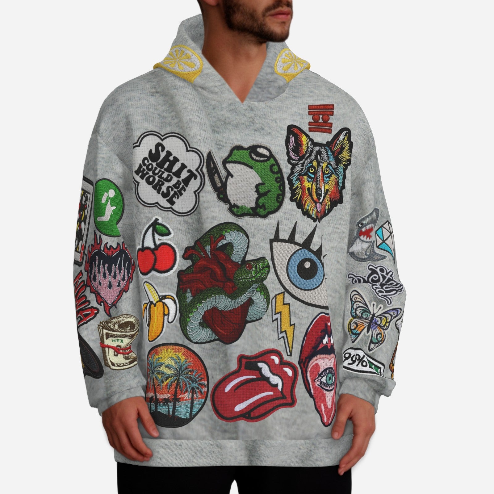 #L8NC - Patch Me Up Heather Grey Pullover