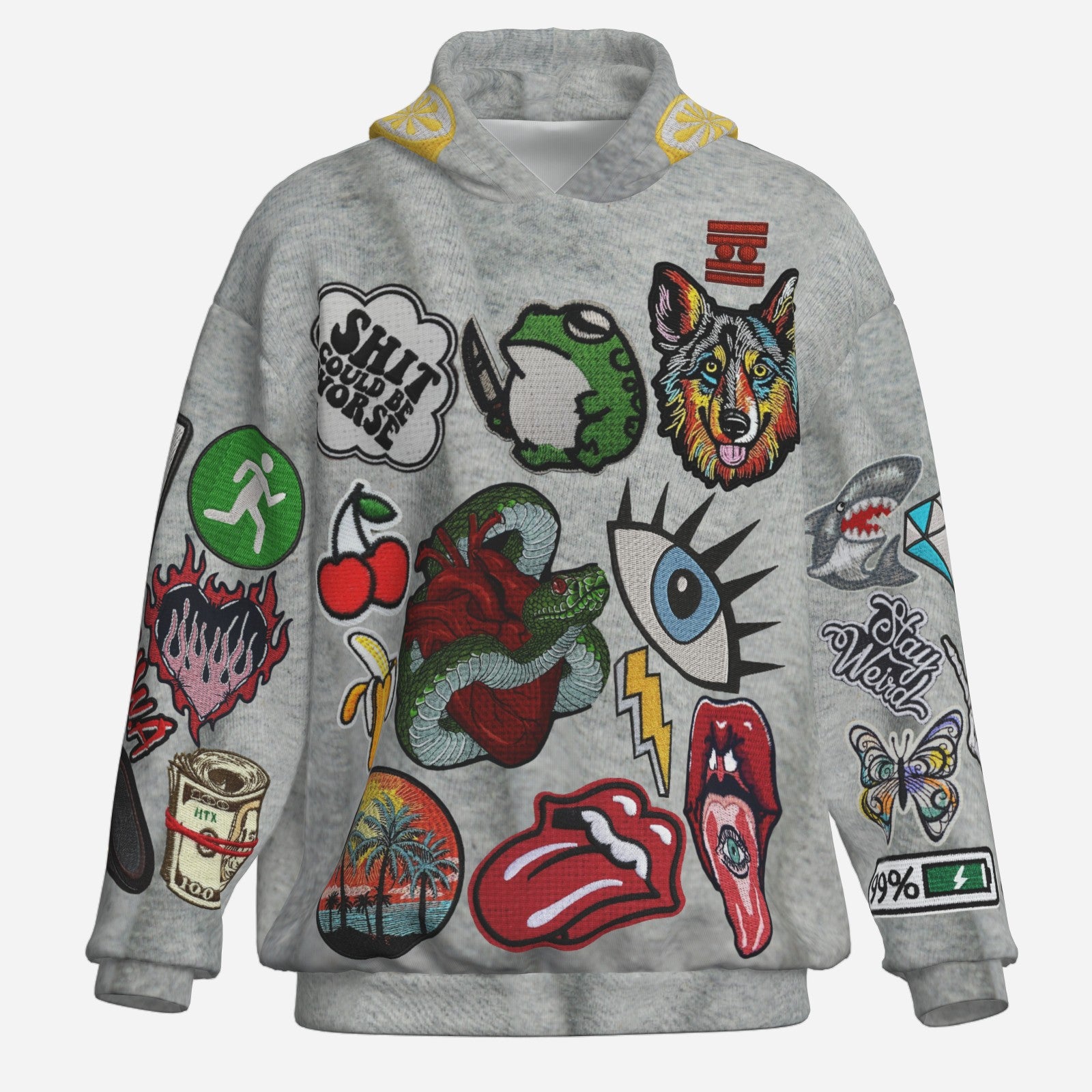 #L8NC - Patch Me Up Heather Grey Pullover