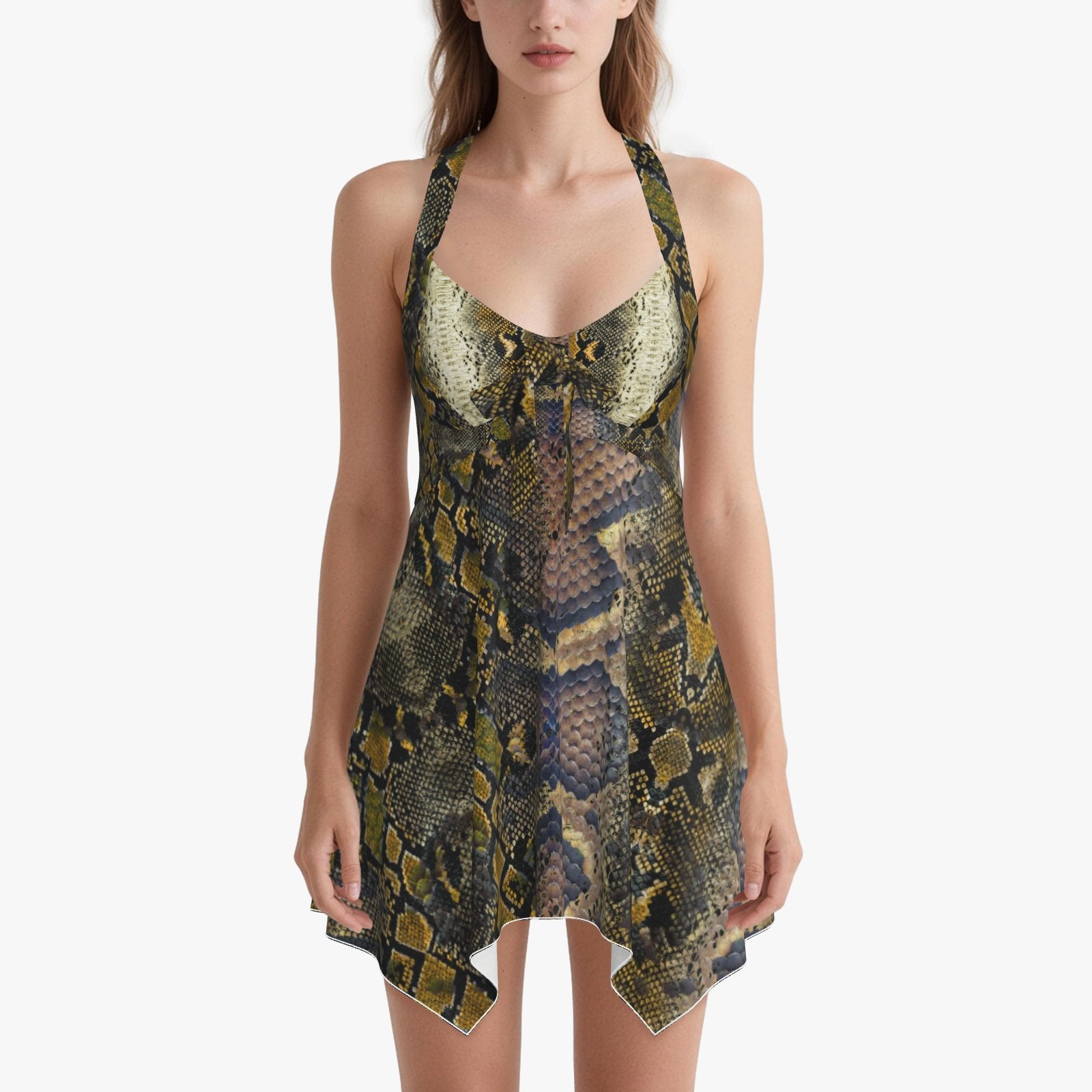 Women's 2 Piece Swimsuit Halter Maxi Dress & Bikini Bottom Serpent Escape Bathing Suit