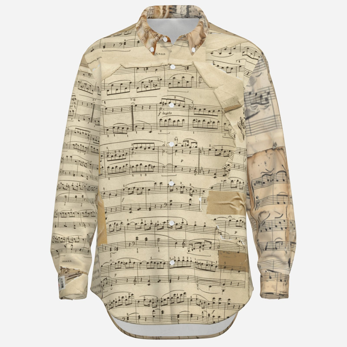 All-Over Print Men's with Collar Button Curved Hem Long Sleeve Shirt-Elastic Cloth 120 GSM-2090943012069814277