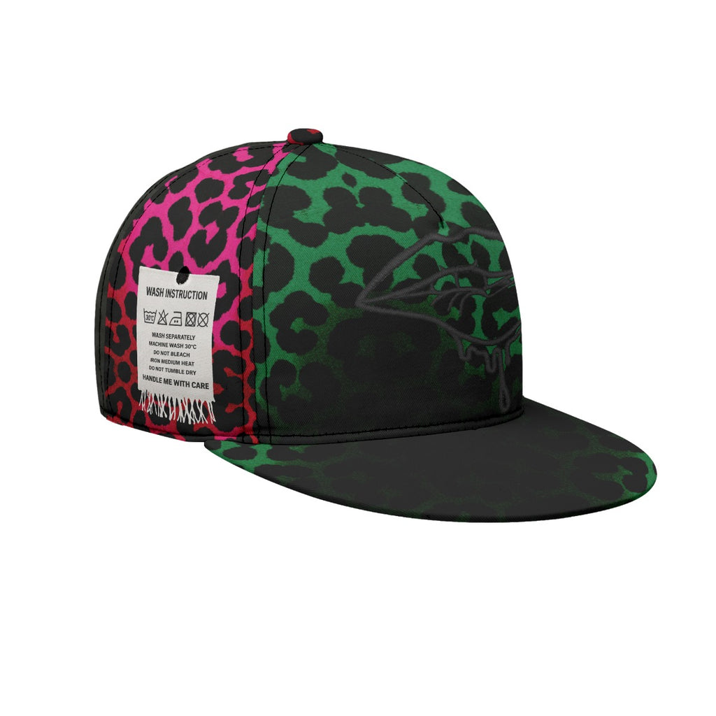 #L8NC - Leopard Grid Flat-Brim Baseball Cap