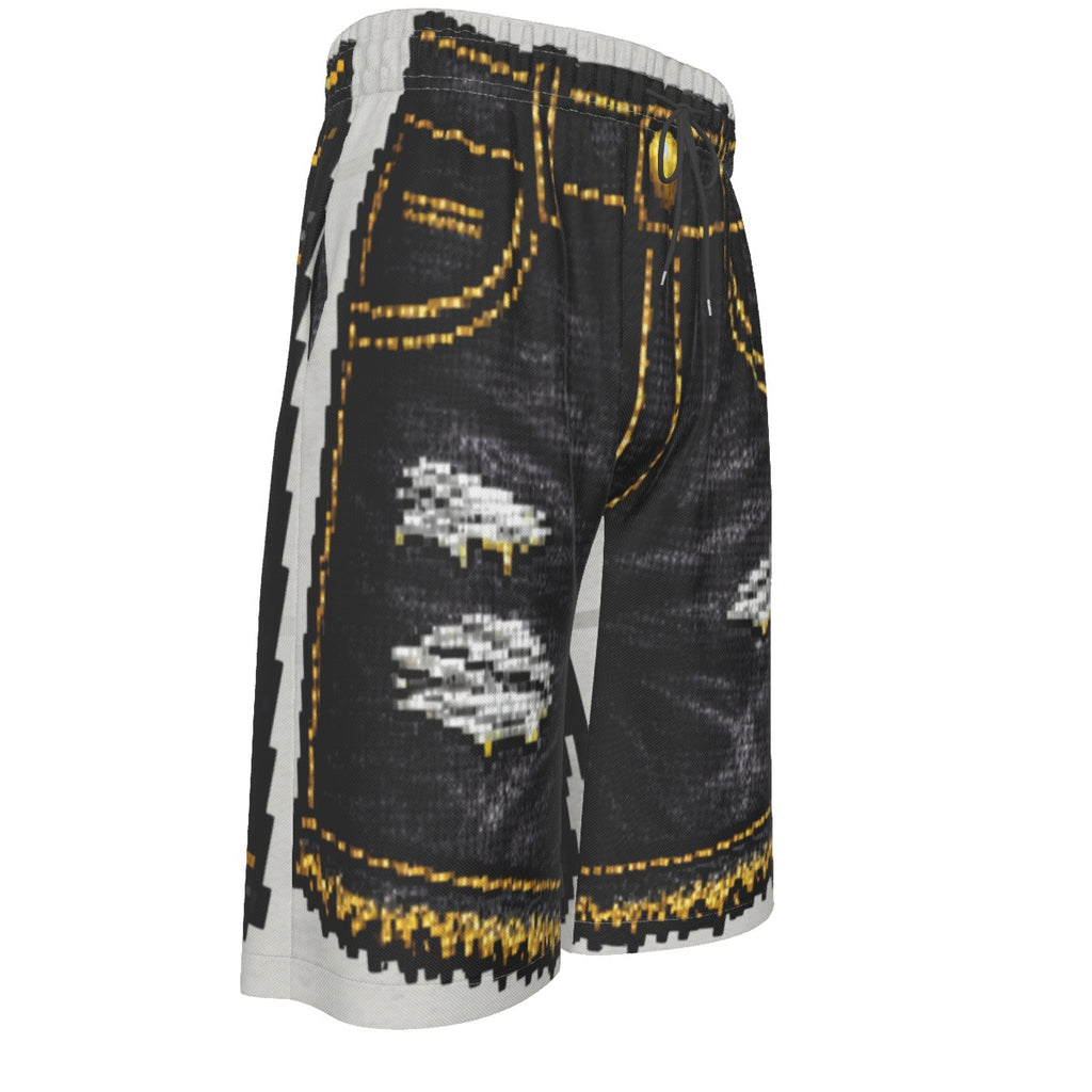 #L8NC - Pixel Denim Illusion Long Shorts BLK