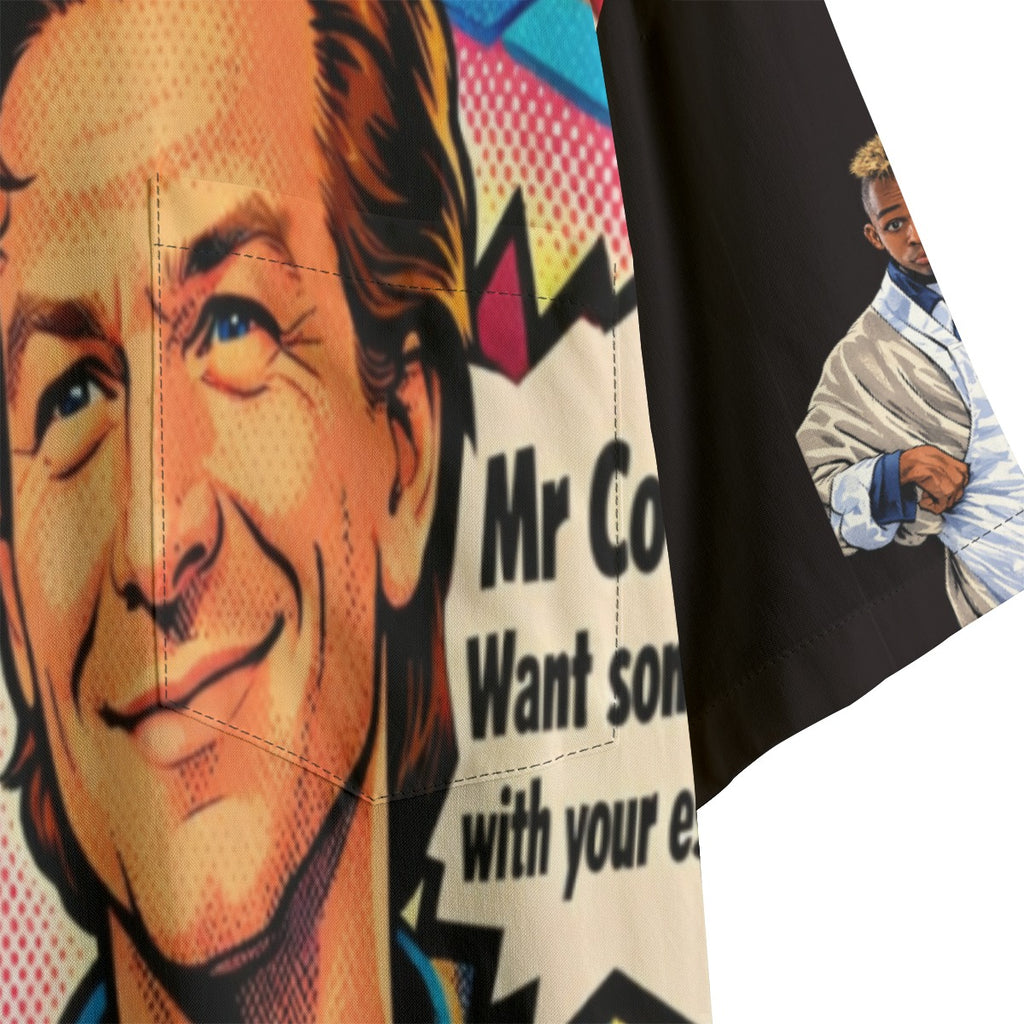 #L8NC - Low Down Dirty Shame Men’s Retro Comic Graphic Button Up Shirt | 90s Pop Art Summer Shirt