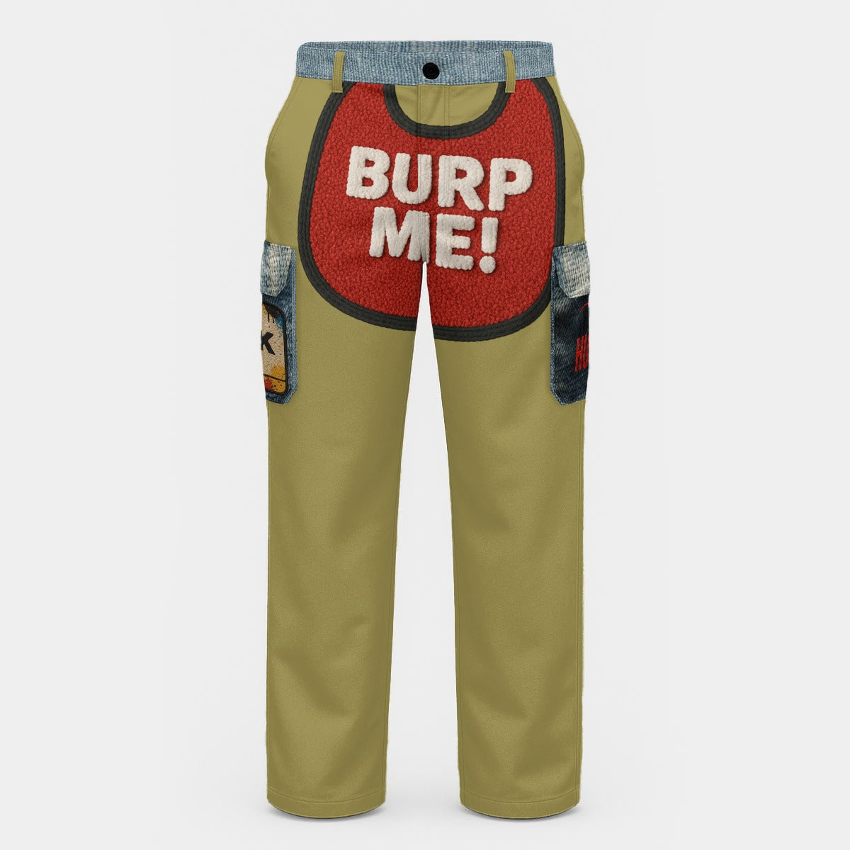 #L8NC - Wipe Your Mouth Khaki Denim Print