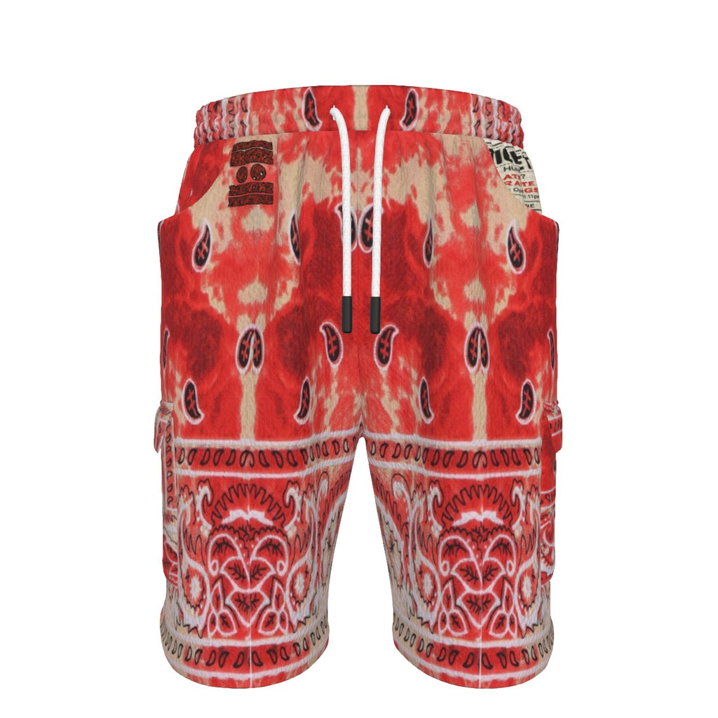 #L8NC - Red Bandana Wash Cargo Shorts
