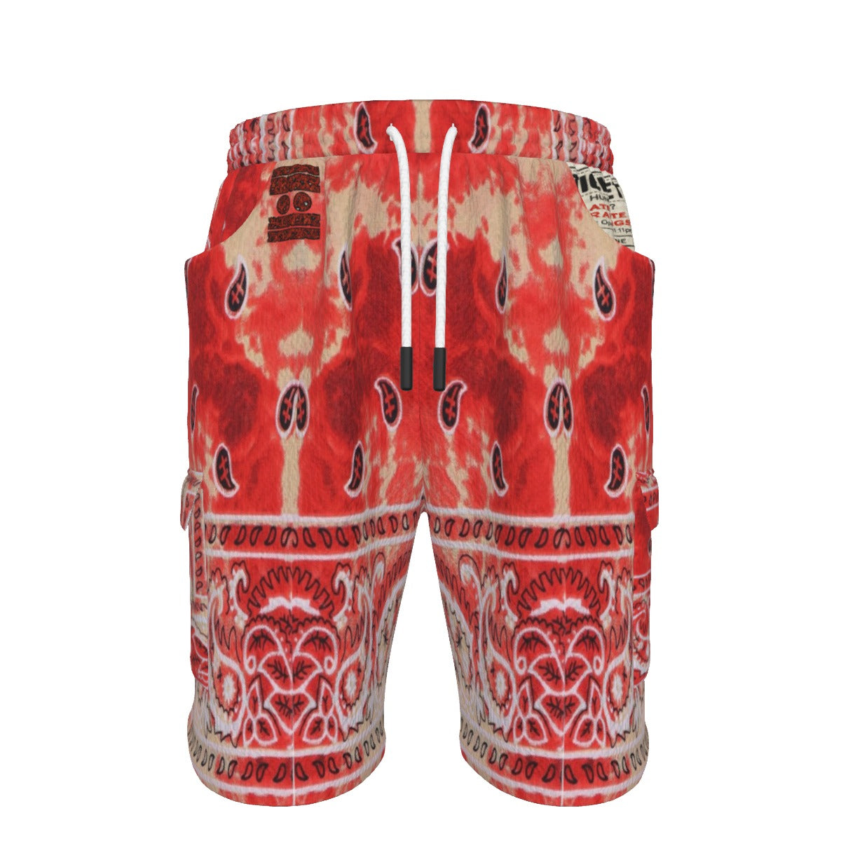 #L8NC - Red Bandana Wash Cargo Shorts
