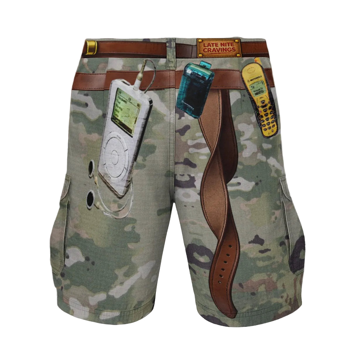 #L8NC - Tech Y2k Men’s Cargo Shorts | Retro Graphic Camo Shorts