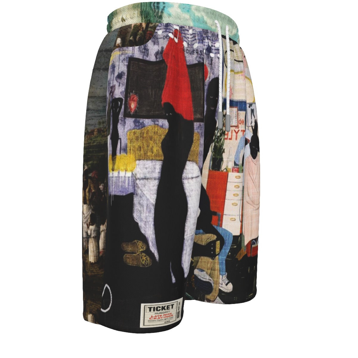 #L8NC - Classically Black Black Art Drawstring Shorts | Mens Graphic Relaxed Fit Shorts