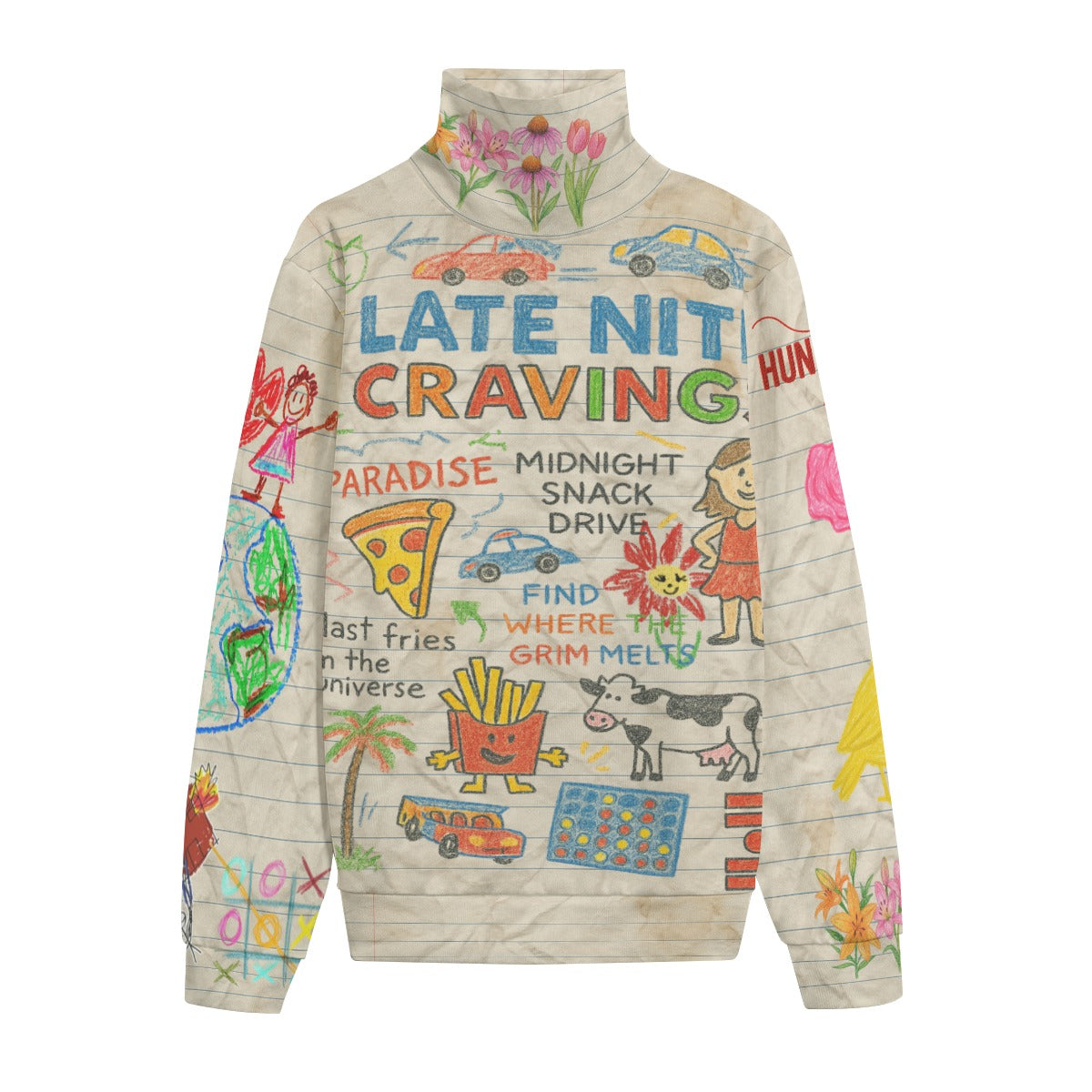 #L8NC - Lets Doodle Unisex Turtleneck Knitted Fleece Sweater