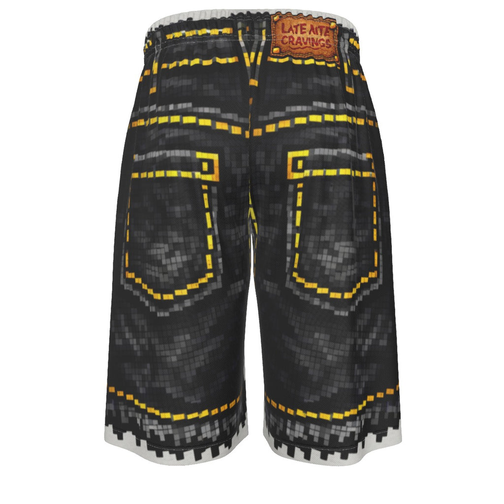 #L8NC - Pixel Denim Illusion Long Shorts BLK