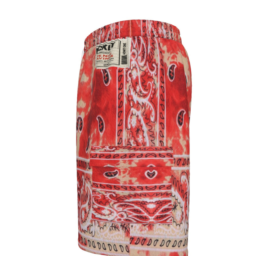 #L8NC - Red Bandana Wash Cargo Shorts