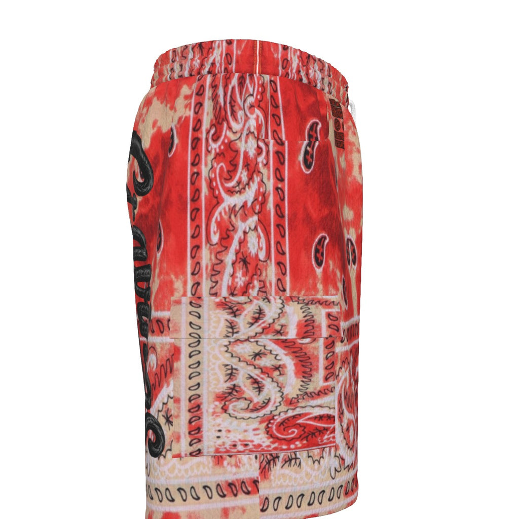#L8NC - Red Bandana Wash Cargo Shorts