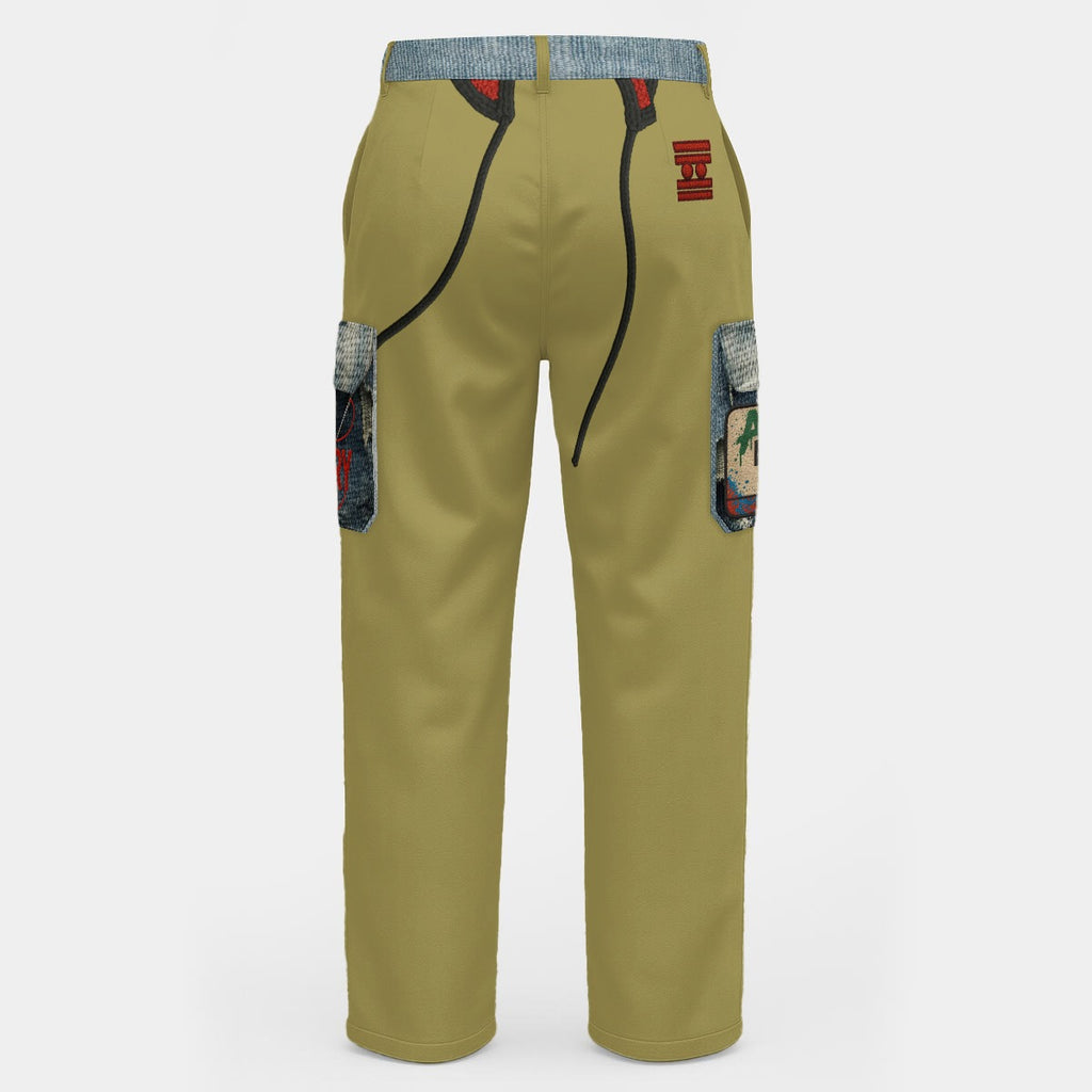 #L8NC - Wipe Your Mouth Khaki Denim Print