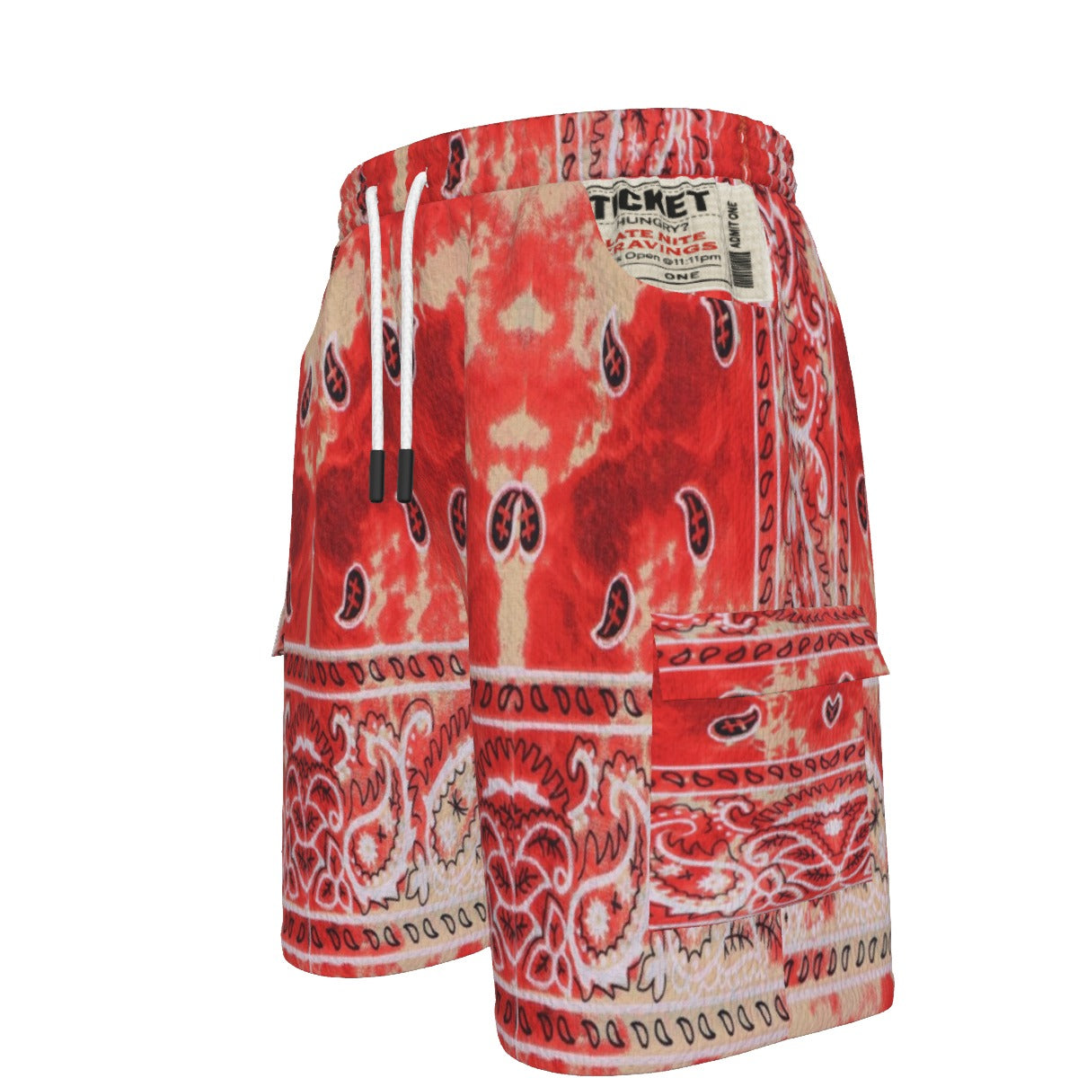 #L8NC - Red Bandana Wash Cargo Shorts