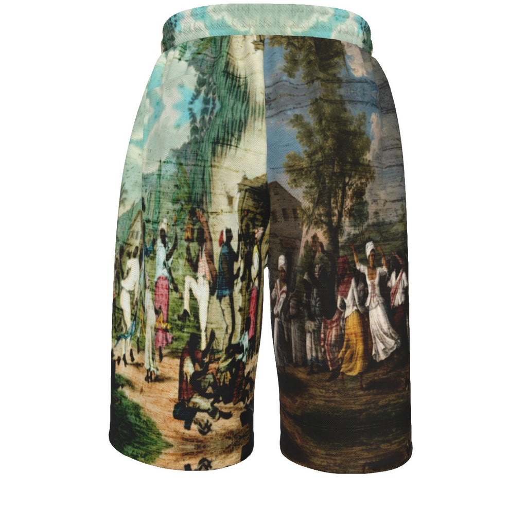 #L8NC - Classically Black Black Art Drawstring Shorts | Mens Graphic Relaxed Fit Shorts