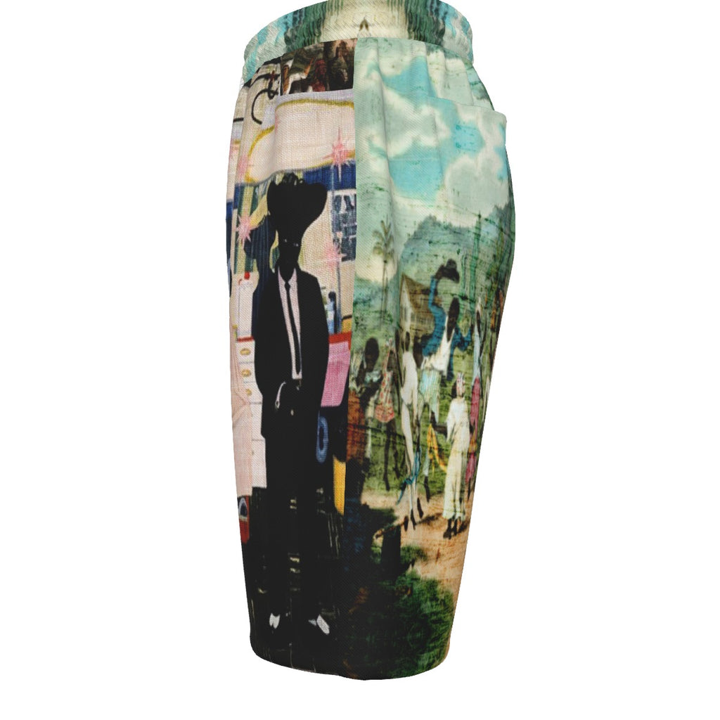 #L8NC - Classically Black Black Art Drawstring Shorts | Mens Graphic Relaxed Fit Shorts