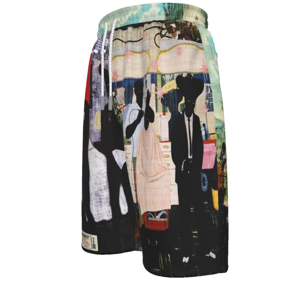 #L8NC - Classically Black Black Art Drawstring Shorts | Mens Graphic Relaxed Fit Shorts