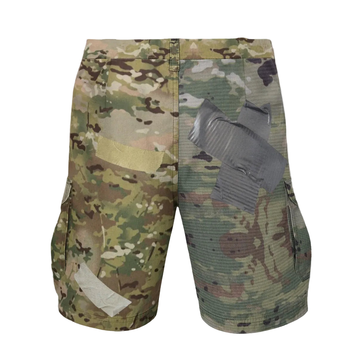 Camouflage shorts with a gun holster on a blurred natural background