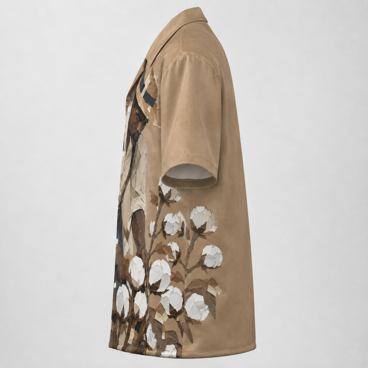 #L8NC - Men's African Cotton Field Graphic Shirt | Brown Paper Bag Art Camp Collar Button-Up | Hawaiian Shirt