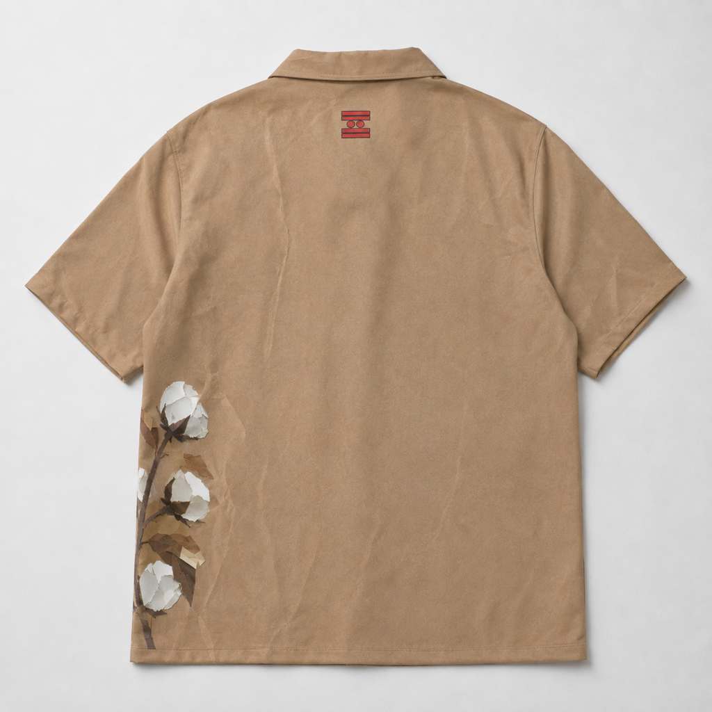 #L8NC - Men's African Cotton Field Graphic Shirt | Brown Paper Bag Art Camp Collar Button-Up | Hawaiian Shirt