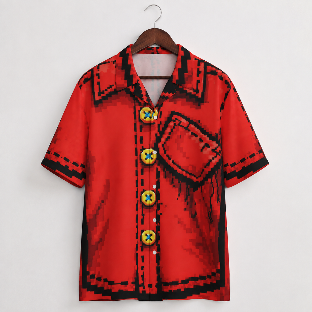 #L8NC - Men's Cartoon Button-Up Hawaiian Shirt | Pop Art Camp Collar Shirt | Digital Print Streetwear Shirt
