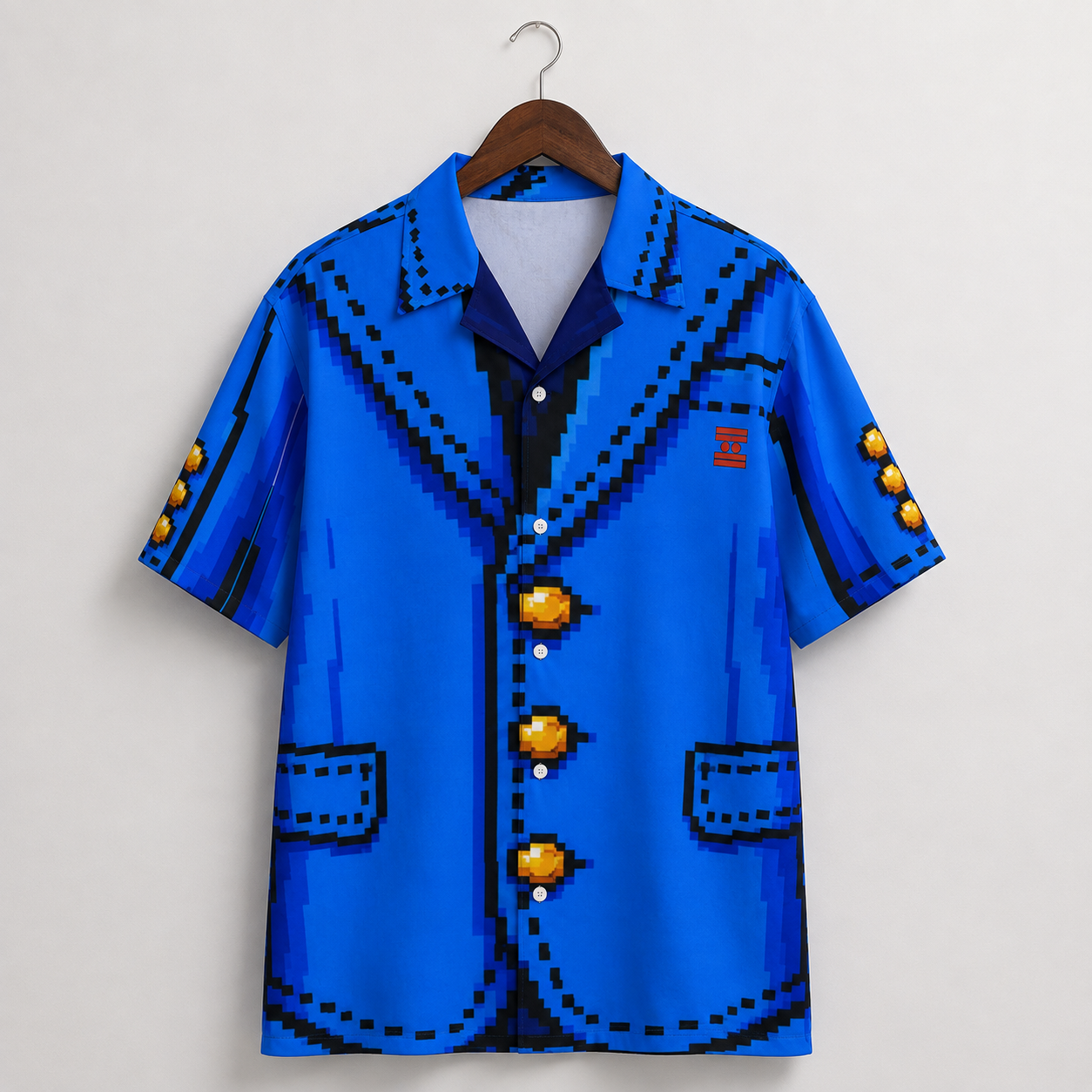 #L8NC - Men's Blue Cartoon Button-Up Hawaiian Shirt | Pop Art Camp Collar Shirt | Digital Print Streetwear Shirt