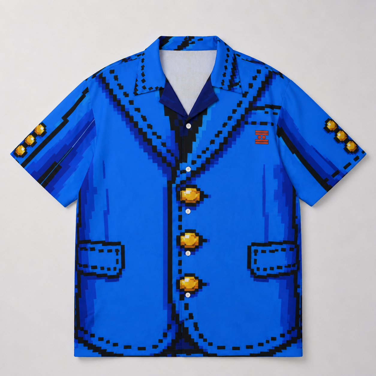 #L8NC - Men's Blue Cartoon Button-Up Hawaiian Shirt | Pop Art Camp Collar Shirt | Digital Print Streetwear Shirt