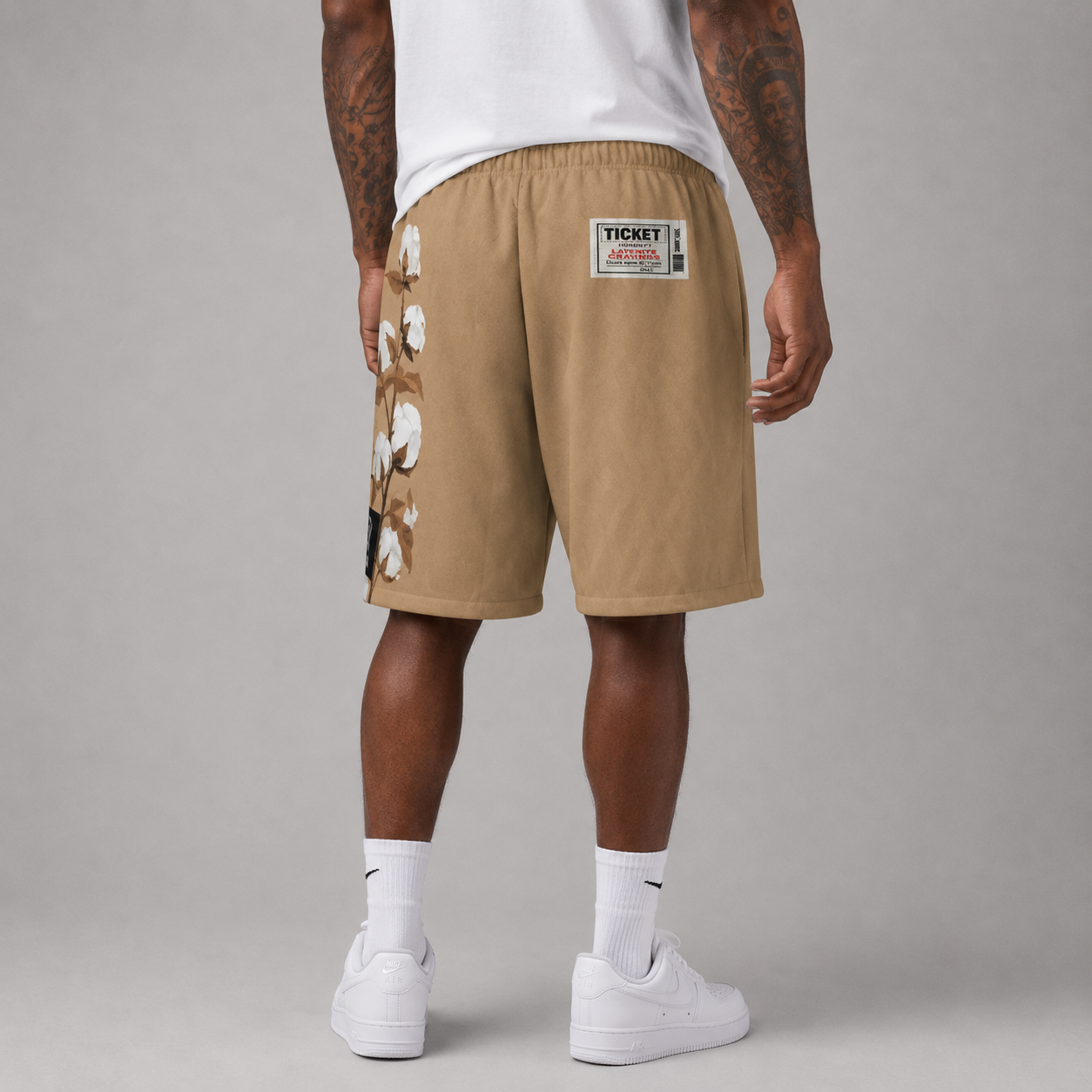 #L8NC - Men's African Heritage Graphic Casual Shorts | Cotton Field Art Streetwear Shorts | Drawstring Shorts with Zipper Pockets