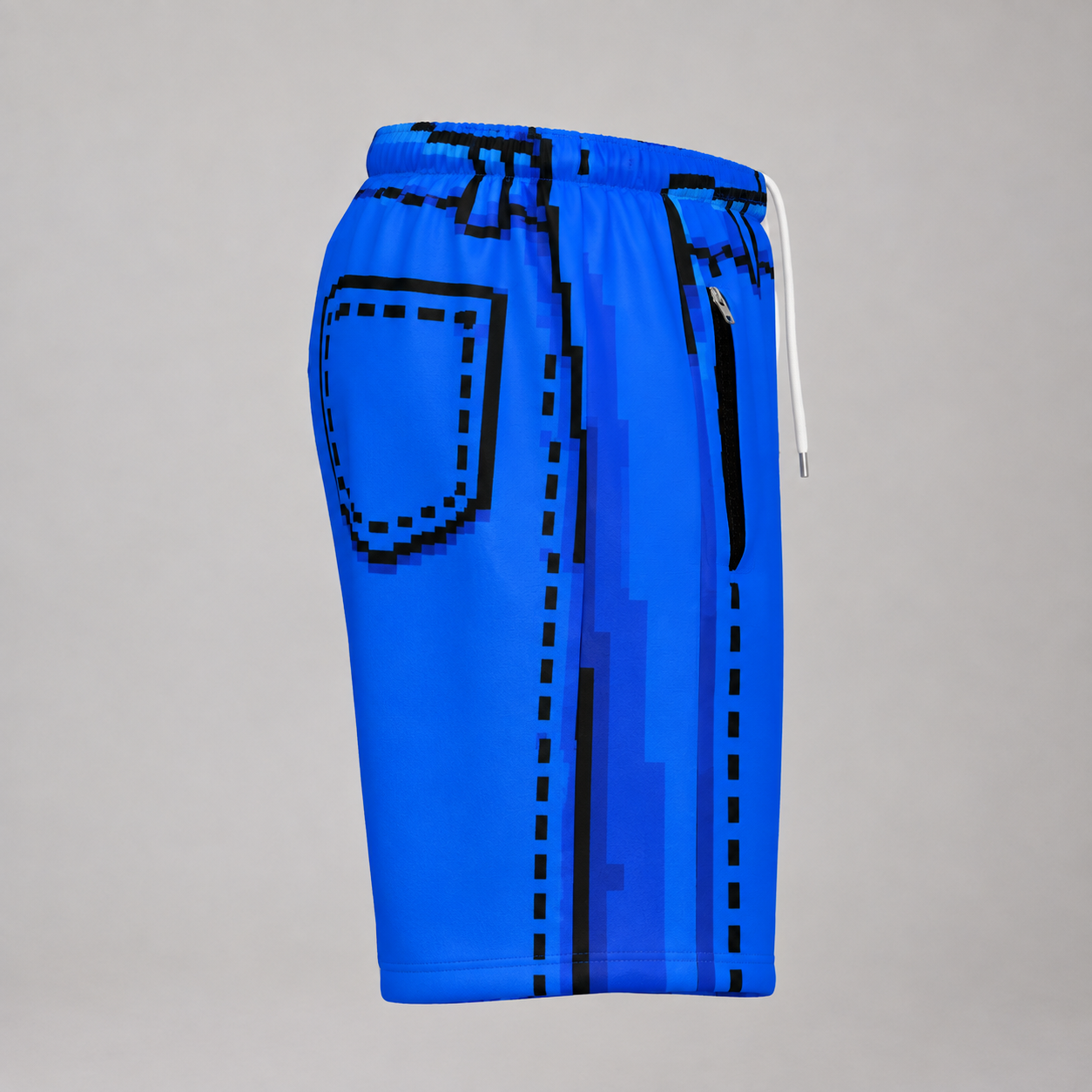 #L8NC - Men's Pixel Denim Casual Shorts | Retro 8-Bit Graphic Streetwear Shorts | Drawstring Shorts with Zipper Pockets