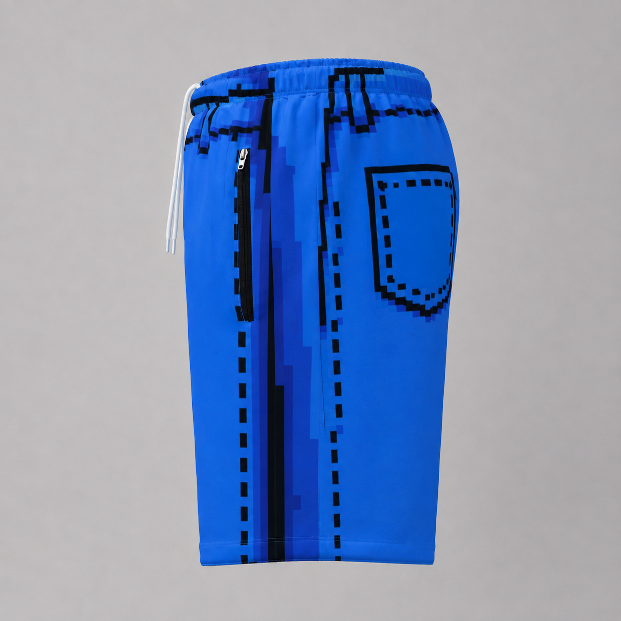 #L8NC - Men's Pixel Denim Casual Shorts | Retro 8-Bit Graphic Streetwear Shorts | Drawstring Shorts with Zipper Pockets