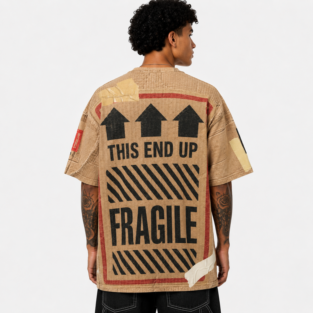 #L8NC - Fragile Cravings Drop Shoulder T-Shirt | Men’s Oversized Tan Streetwear Tee
