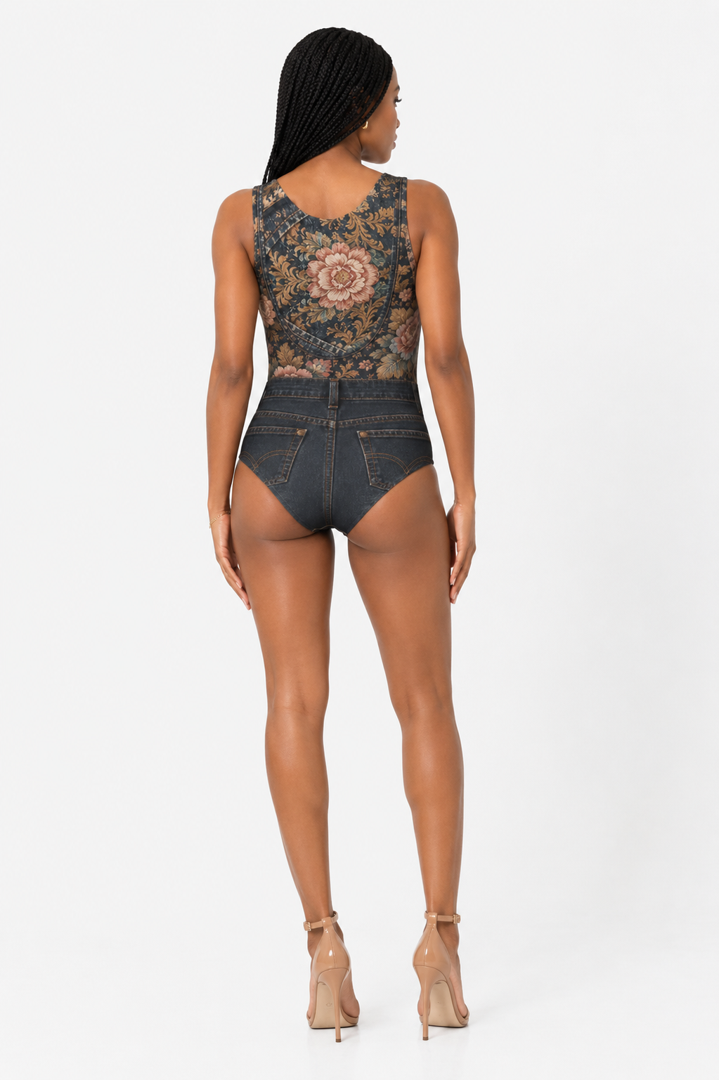 Women's One Piece Swimsuit Milk Silk Midnight Bloom Denim Bathing Suit