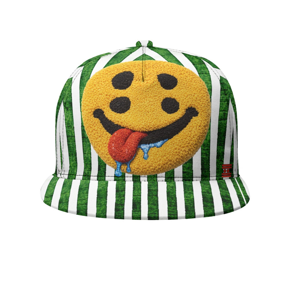 #L8NC - Happy Dazed Flat-Brim Baseball Cap | Green & White Streetwear Hat