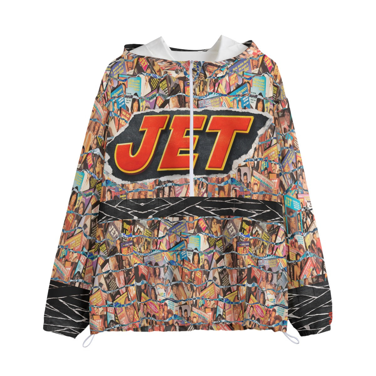 #L8NC - JET Magazine Cover Men’s Pullover Windbreaker Jacket | Graphic Hooded Outerwear