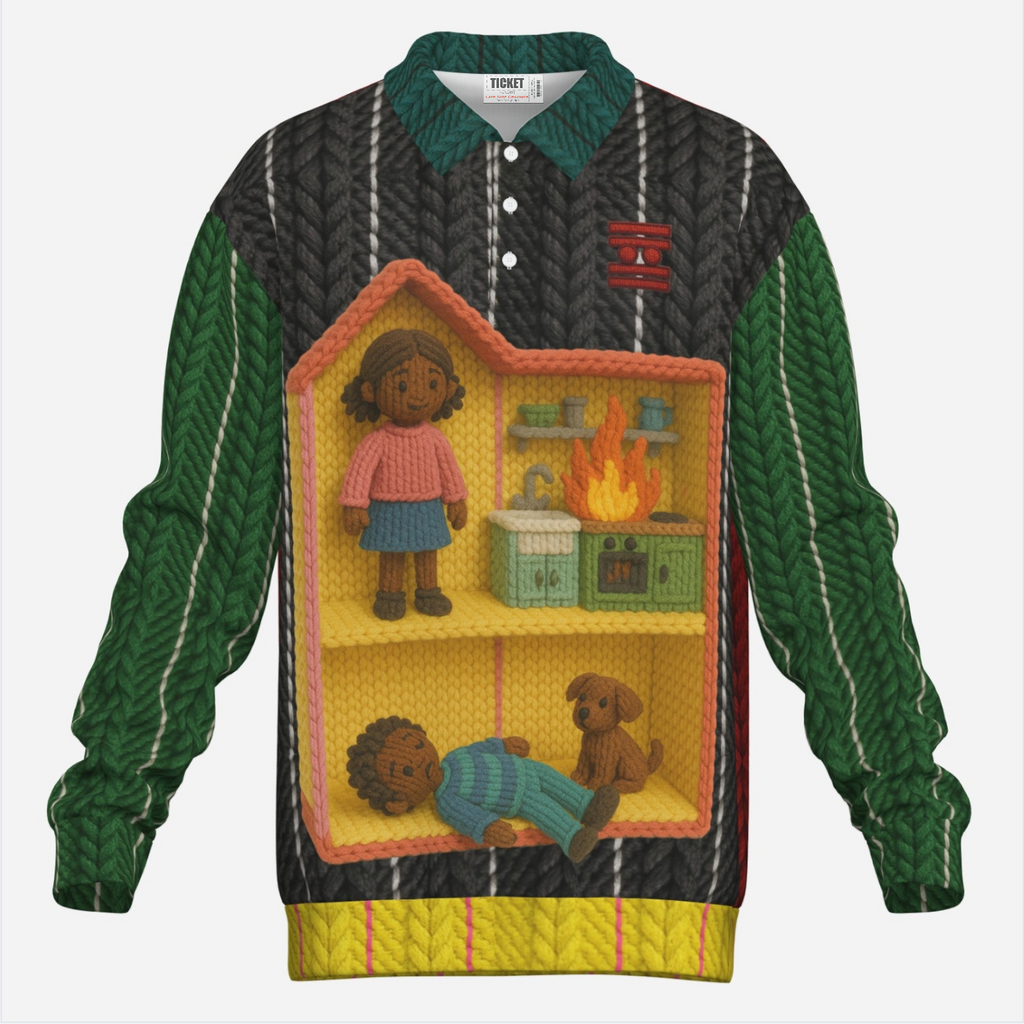 #L8NC - Doll Disaster Lapel Collar Sweatshirt
