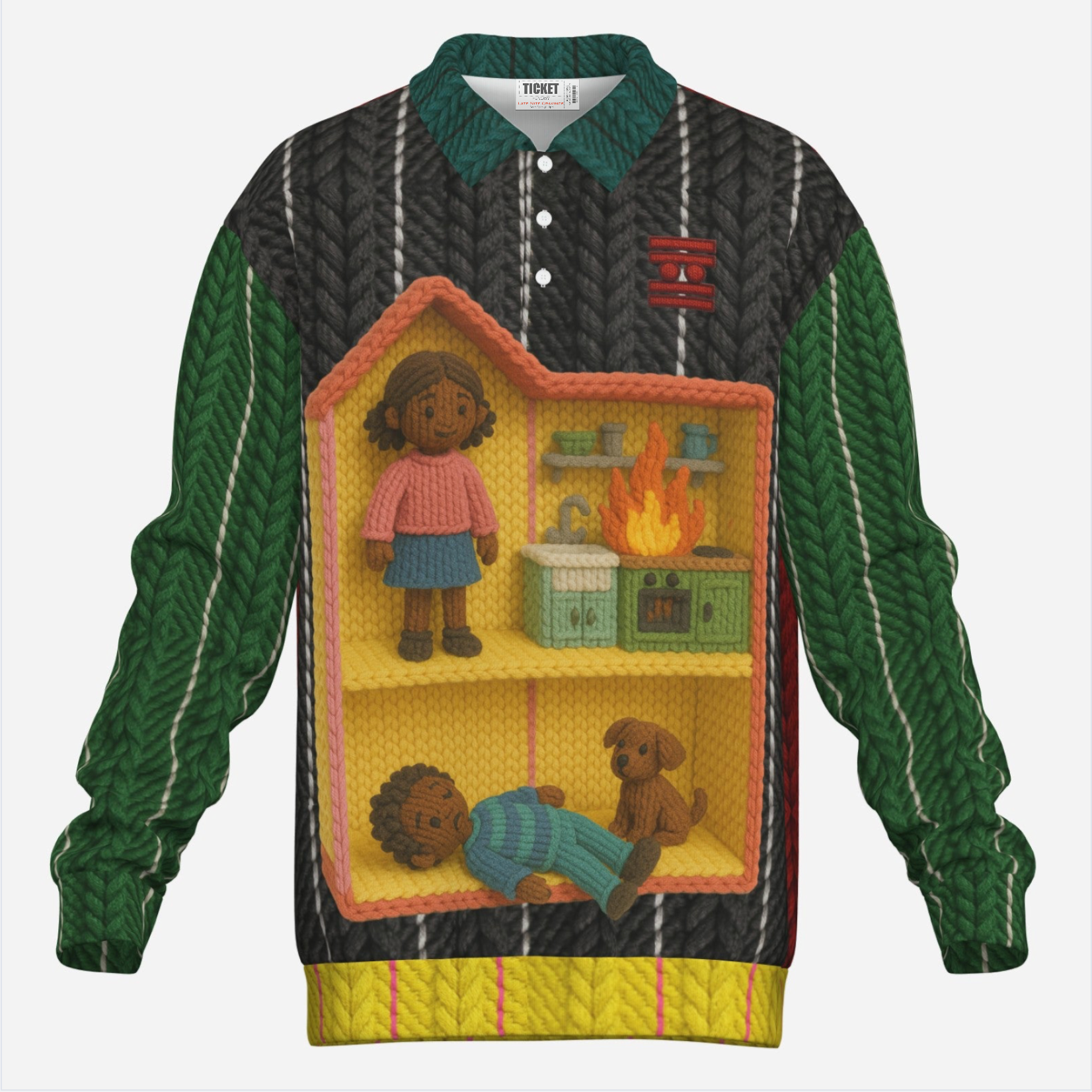 #L8NC - Doll Disaster Lapel Collar Sweatshirt