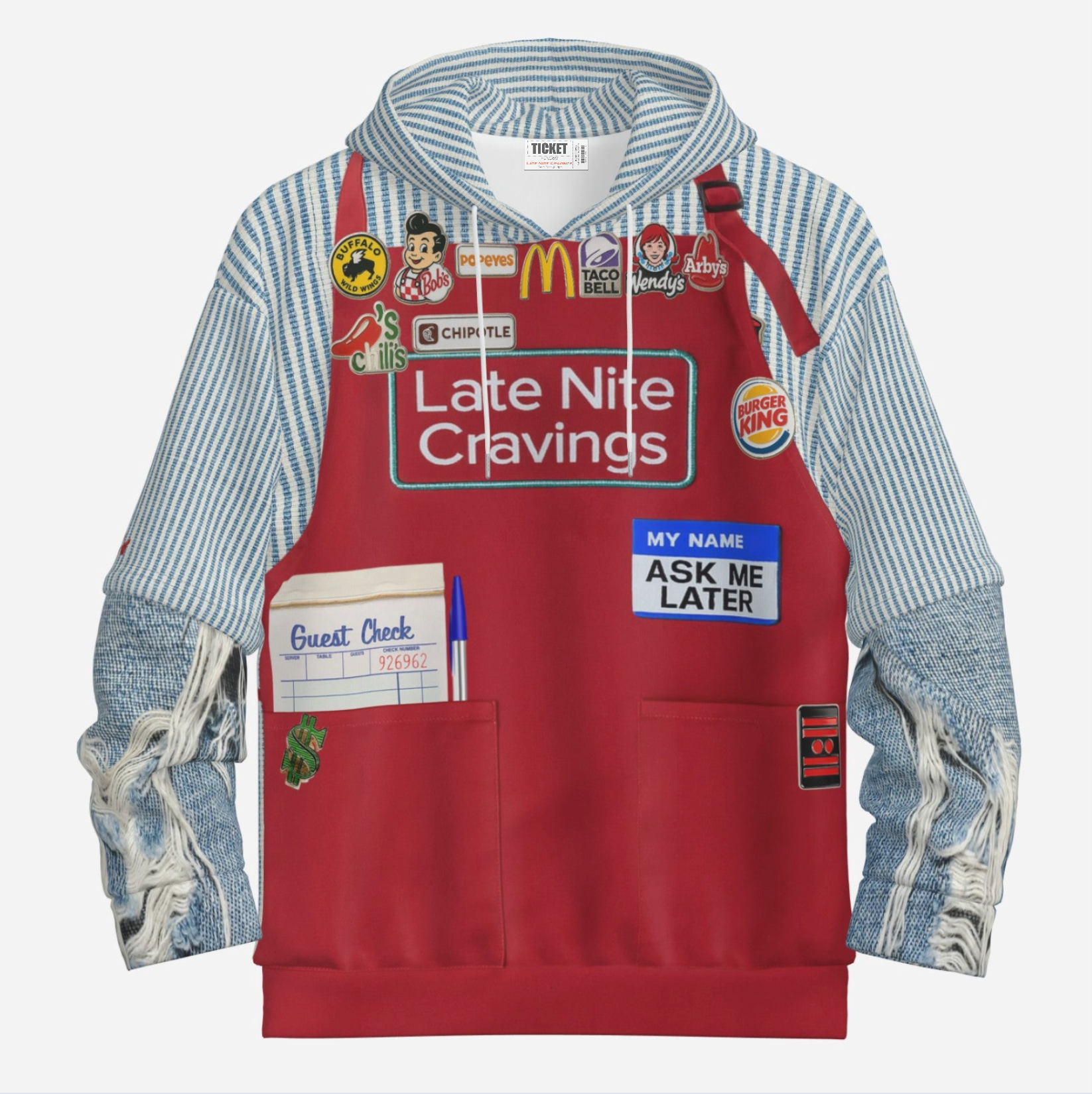 #L8NC - Want Fries With That Patchwork Pullover Hoodie