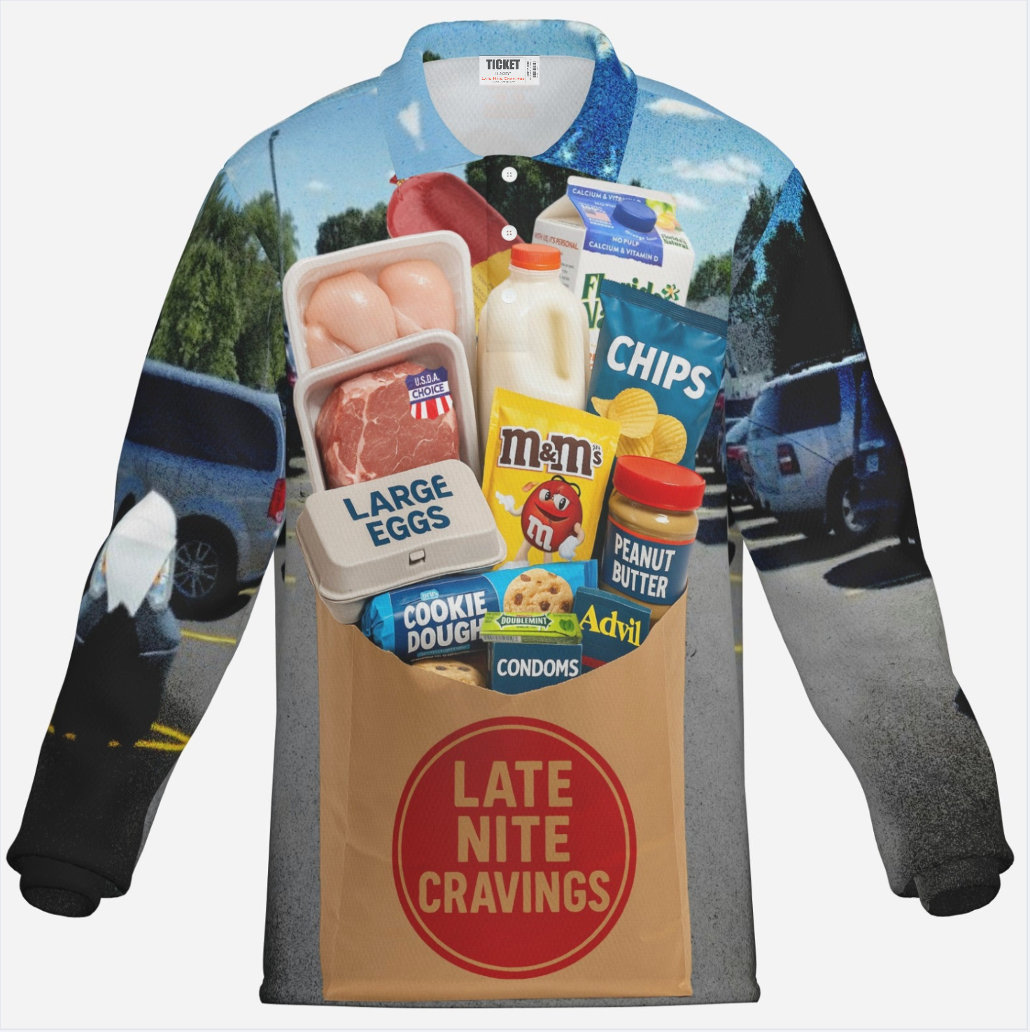 #L8NC - Parking Lot Grocery Bag Graphic Casual Fit Polo