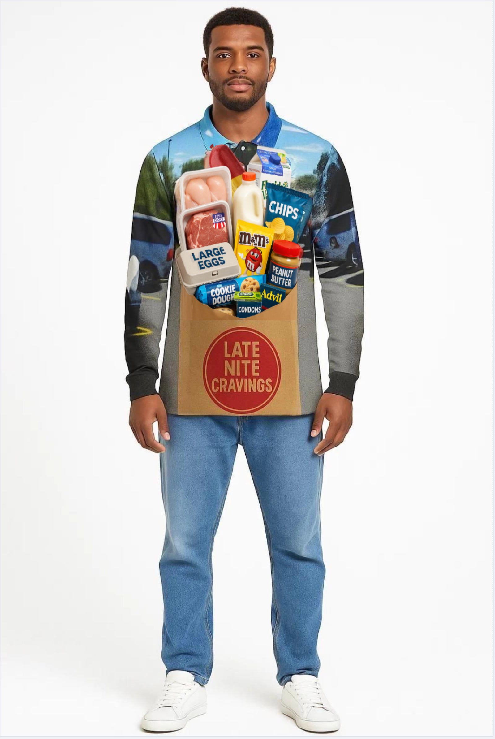#L8NC - Parking Lot Grocery Bag Graphic Casual Fit Polo