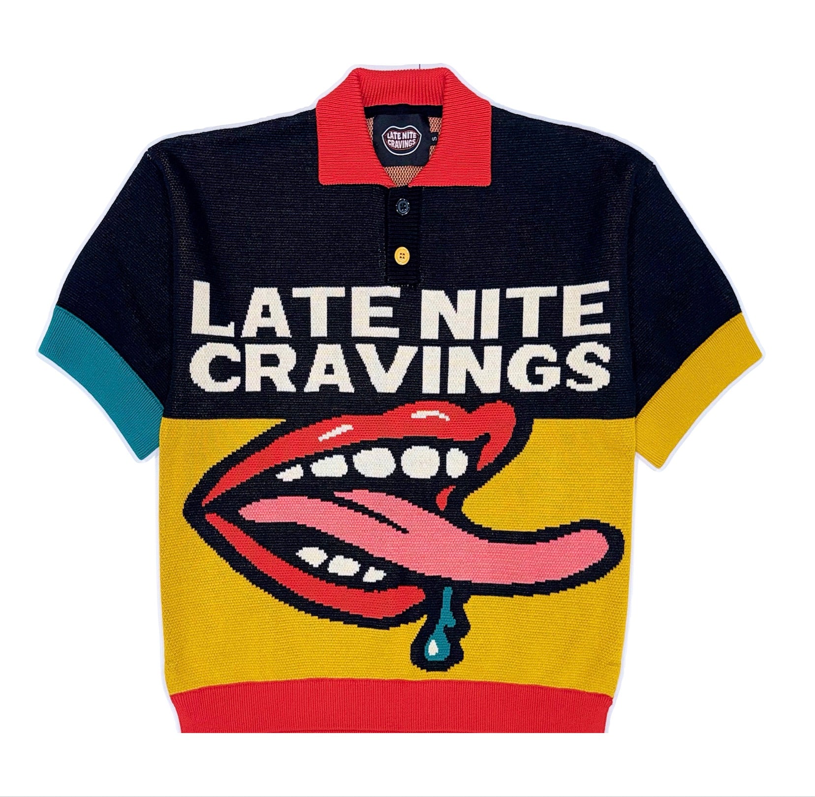 #L8NC - Jacquard Rugby Style Oversized Knit Polo